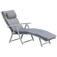 Outsunny Lounge Chair Outdoor, Folding Patio Chaise Lounger, 360 lbs 7-Position Adjustable Back Outdoor Recliner with Cushion, Headrest for Garden, Backyard, Poolside, Grey(m-12)