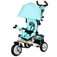 Qaba 6 in 1 Tricycle for Toddler 1-5 Years with Parent-Push Handle, Green(m-2)