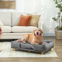 PawHut Washable Dog Sofa for Large Dogs, Elevated Pet Couch with Anti-slip Foot Pads, Dark Grey
