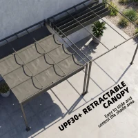 Outsunny 10' x 10' Retractable Pergola Canopy, Wall-Mounted Pergola, Outdoor Sun Shade Shelter for Garden, Balcony, Dark Grey(m-5)