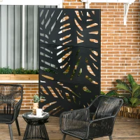 Outsunny Freestanding Outdoor Privacy Screen, Decorative Metal Outdoor Divider with Stand for Garden, Backyard, Deck, Black(m-8)
