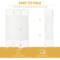 HOMCOM 3 Panel Folding Room Divider, Portable Privacy Screen, Wave Fiber Room Partition for Home Office, White(m-4)