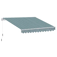 Outsunny 10' x 8' Manual Retractable Awning, Sun Shade Shelter Canopy, with Aluminum Frame and UV Protection for Patio Deck Yard Window Door, Green Stripe(m-2)