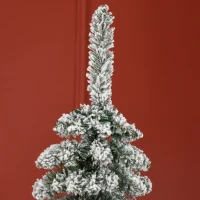 HOMCOM 6 Ft Snow-Flocked Artificial Christmas Tree, Slim Pencil Xmas Tree with Realistic Branches, Metal Base, Green(m-9)