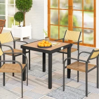 Outsunny Patio Dining Table for 4, Square Aluminum Outdoor Table for Garden Lawn Backyard, Natural(m-1)