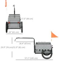 Aosom Steel Trailer for Bike, Bicycle Cargo Trailer with Foldable Storage Box and Safe Reflectors, Max Load 88LBS, Grey(m-3)
