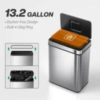 HOMCOM 13.2 Gallon (50 L) Sensor Can, Automatic Garbage Can with Soft-Close Lid, Fingerprint-Proof Stainless Steel, Silver(m-5)