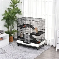 PawHut 43" Small Animal Cage with Wheels, 4-Level Portable Bunny Cage, Chinchilla Ferret Cage with Removable Tray, Platform and Ramp(m-10)