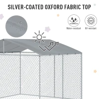 PawHut Outdoor Dog Kennel Galvanized Steel Fence with Cover Secure Lock Mesh Sidewalls for Backyard 9.8' x 9.8' x 7.7'(m-13)