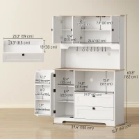 HOMCOM Kitchen Pantry Cabinet, 64" Tall Kitchen Hutch with 3 Cabinets, 2 Drawers, Adjustable Shelves, Microwave Stand, White(m-3)