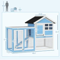 PawHut 49" Wooden Rabbit Hutch Bunny Cage with Waterproof Asphalt Roof, Fun Outdoor Run, Removable Tray and Ramp, Light Blue(m-4)