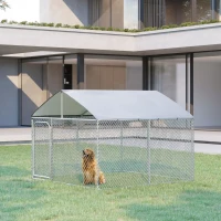 PawHut 7.5' x 7.5' x 5.6' Dog Kennel, Outdoor Dog Run with Waterproof, UV Resistant Roof, Lockable Door for Large-Sized Dogs, Silver(m-10)