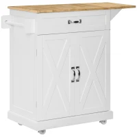 HOMCOM Foldable Kitchen Island with Storage Drawer, Farmhouse Style Rolling Utility Cart, Coffee Bar Cabinet on Wheels with Drop-Leaf Wood Top, White(m-12)