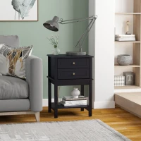 HOMCOM Modern Sofa Side Table, Accent End Table with Drawers and Storage Shelf, Nightstand for Bedroom Living Room, Black(m-1)