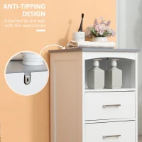 kleankin Small Bathroom Storage Cabinet, Floor Cabinet with 3 Drawers and Open Component, Narrow Bathroom Cabinet, White(m-6)