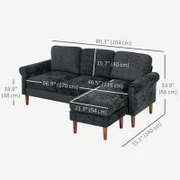 HOMCOM L Shape Sofa, Modern Sectional Couch with Changeable Chaise Lounge, Wooden Legs, Corner Sofa for Living Room, Black(m-3)