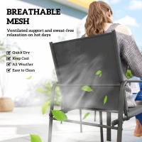 Outsunny Outdoor Dining Set for 6, Faux Wood Patio Table and Chairs with Breathable Mesh Seat, Galvanized Steel Frame, Black(m-5)