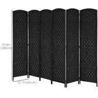 HOMCOM 6ft Folding Room Divider, 6 Panel Wall Partition with Wooden Frame for Bedroom, Home Office, Black(m-3)