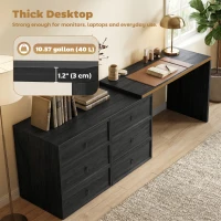 HOMCOM L Shaped Computer Desk Home Office Desk with 6 Drawers Black Wood Grain(m-6)
