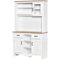 HOMCOM 71" Kitchen Buffet with Hutch, Farmhouse Style Storage Cupboard with Utility Drawer, 3 Door Cabinets and 5-tier Shelves, White(m-11)