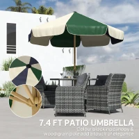 Outsunny 7.4 ft Patio Umbrella with Wood-Effect Frame, Colour-Blocked UPF 30+ Outdoor Market Table Umbrella Parasol, Dark Green(m-4)