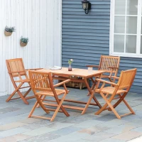 Outsunny 5 Piece Wood Patio Dining Set for 4, Dining Table and Chairs Set, Folding Outdoor Patio Furniture for Patio, Backyard and Garden, Teak(m-1)