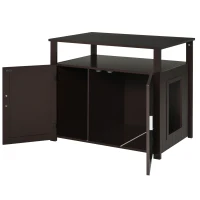 PawHut Wooden Cat Litter Box Enclosure Furniture with Adjustable Partition, Cat Washroom End Table with Open Shelf, Brown(m-8)