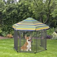 PawHut 48" x 41" Heavy-Duty Metal Dog Playpen, Outdoor Pet Cage Kennel, Puppy Exercise Fence Barrier with Weather-Resistant Polyester Roof, Locking Door and Solid Black Frame(m-2)