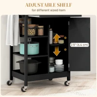 HOMCOM Modern Rolling Kitchen Island Cart with Drawer, Natural Wood Top, Towel Rack, Door Storage Cabinet, Black(m-6)