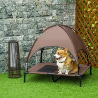 PawHut Elevated Portable Dog Cot Pet Bed with UV Protection Canopy Shade, 36 inch, Coffee(m-11)