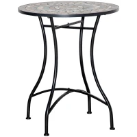 Outsunny Mosaic Patio Table, Round Coffee Table with Metal Frame, Garden Furniture for Outdoor, Poolside, Green(m-2)