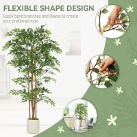 HOMCOM 6FT Artificial Banyan Tree Set of 2, Fake Potted Tree with Solid Wood Trunk and Pot for Indoor(m-6)
