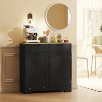 HOMCOM 13 Gallon Tilt Out Garbage Cabinet, Kitchen Island with Trash Cabinet, 2 Drawers, Door Racks, Adjustable Shelves, Black(m-8)