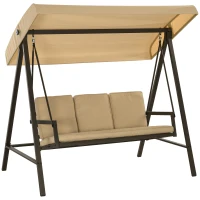 Outsunny 3 Seater Patio Swing Chair, Porch Swing with Adjustable Canopy and Removable Cushions, Outdoor Swing Seat, Beige(m-9)
