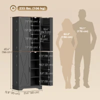 HOMCOM 166 cm Kitchen Pantry Cabinet Adjustable Shelves Tall Storage Cabinet Door Shelves 8 Shelves Brown Black(m-3)