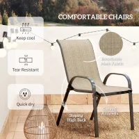 Outsunny 3 Pieces Bistro Set, Small Patio Furniture Set with Stackable Mesh Chairs, Glass Table for Garden, Light Mixed Brown(m-6)