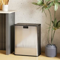HOMCOM Dual Trash Can with Soft-Close Lid, Garbage Can with Removable Inner Bucket for Kitchen 2 x 7.4 Gal (2 x 28 L), Silver(m-8)