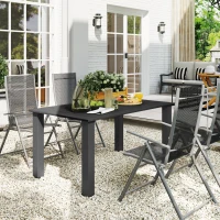 Outsunny 59" Outdoor Patio Table with Umbrella Hole, Outdoor Dining Table with Slatted Tabletop for Backyard Garden, Black(m-8)