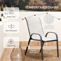 Outsunny 3 Pieces Bistro Set, Small Patio Furniture Set with Stackable Mesh Chairs, Glass Table for Garden, Balcony, Grey(m-6)