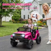 Qaba 12V Ride on Truck, Electric Car for Kids with Remote Control, Suspension, 3 Speeds, USB Music Headlights, Pink(m-7)
