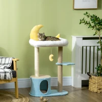 PawHut Moon Cat Tower for Indoor Cats with Teddy Fleece House Bed Scratching Post Hanging Toy Star Platform 41" Blue(m-1)