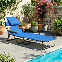Outsunny Folding Lounge Chair w/ Reclining Back, Dark Blue(m-8)