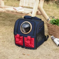PawHut Foldable Pet Carrier Backpack with Two Storage Packets, Breathable Mesh, Transparent Window & Adjustable Shoulder Strap for Small Cats & Dogs Travel Hiking, Blue(m-10)