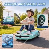 Qaba 12V Electric Wiggle Car with Convertible Steering Wheel Pull Handle, 2 Speed, Music, Lights for 3-5 Years, Light Blue(m-6)