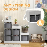 Qaba 3 Layers Toy Storage Organizer Kids Bookshelf Children Toy Storage w/ 6 Plastic Bins, Grey(m-6)