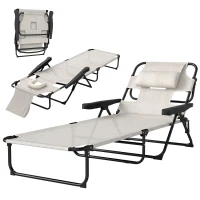 Outsunny Folding Lounge Chair w/ Reclining Back, Cream White(m-2)