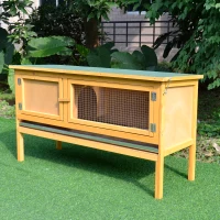 PawHut Wooden Rabbit Hutch Bunny Cage with Openable Waterproof Roof, No Leak Tray Sturdy Fir Wood Build for Indoor/Outdoor(m-8)