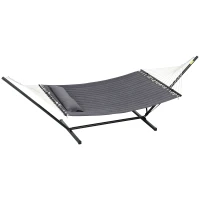 Outsunny 2 Person Hammock Quilted Double Hammock with Stand Pillow Spreader Bars for Outdoor Camping Beach, Dark Grey(m-2)