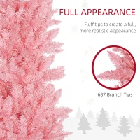 HOMCOM 7ft Tall Pencil Artificial Christmas Tree with 687 Branch Tips with Steel Base, Pink(m-5)