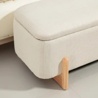 HOMCOM Storage Ottoman with Linen-Look Upholstery, Storage Bench with Safety Hinges and Wooden Legs for Bedroom, Cream White(m-10)